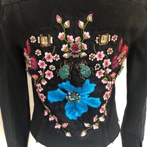 Jeweled Black Denim Cropped Jacket